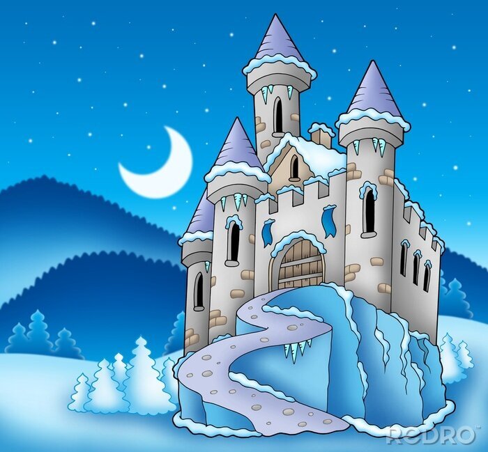 Sticker Een kasteel omgeven door winterlandschap