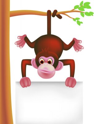 Sticker Een kleine bruine aap die aan een tak hangt
