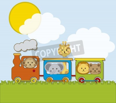 Sticker Een kleurrijke trein met leuke dieren