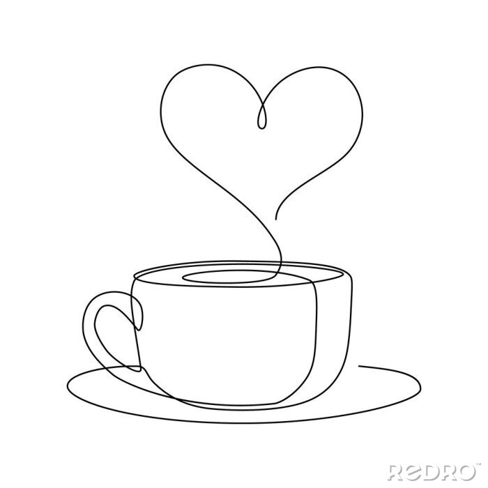 Sticker Een kopje koffie met een eenvoudige afbeelding van een hart