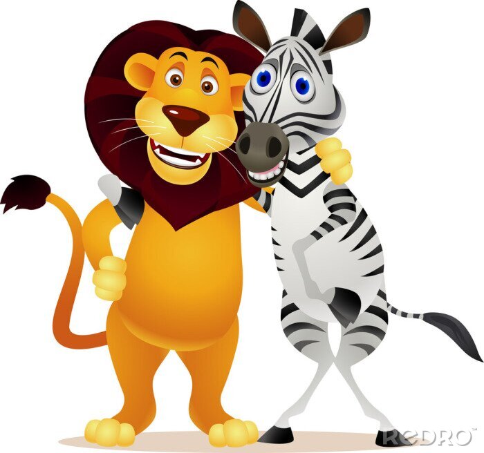 Sticker Een leeuw en een zebra uit een sprookje