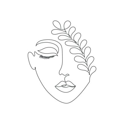 Sticker Een minimalistisch portret van een vrouw getekend met één lijn