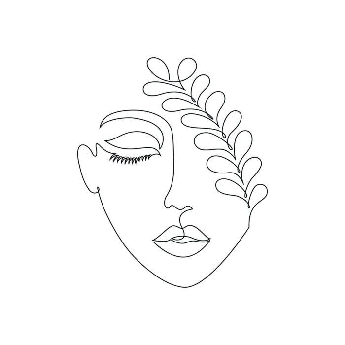 Sticker Een minimalistisch portret van een vrouw getekend met één lijn