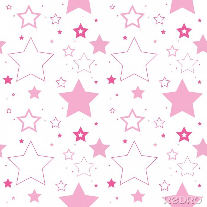 Sticker Een naadloos vector patroon gemaakt van herhalende sterren. Deze solide en geschetste roze sterren maken een schattige achtergrond.