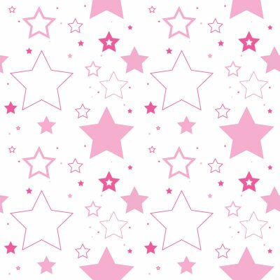 Sticker Een naadloos vector patroon gemaakt van herhalende sterren. Deze solide en geschetste roze sterren maken een schattige achtergrond.