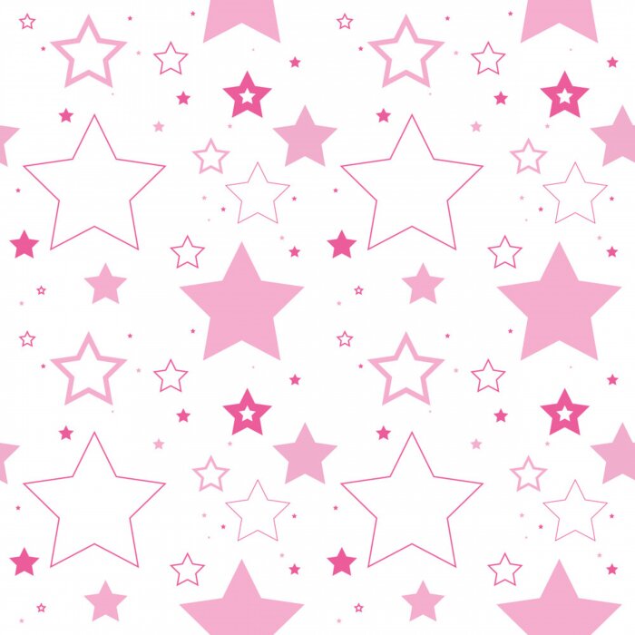 Sticker Een naadloos vector patroon gemaakt van herhalende sterren. Deze solide en geschetste roze sterren maken een schattige achtergrond.