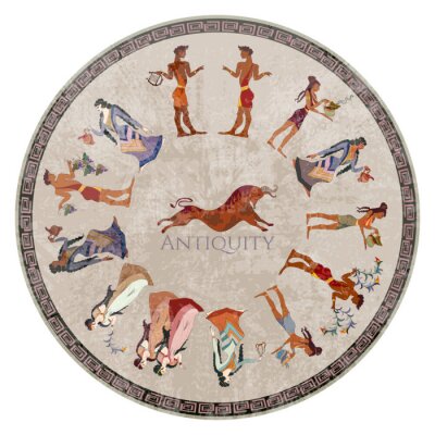 Sticker Een ovale illustratie geïnspireerd door het oude Griekenland