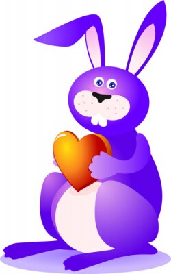 Sticker Een paars konijn met een oranje hart