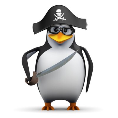 Sticker Een pinguïn met bril in een piratenkostuum