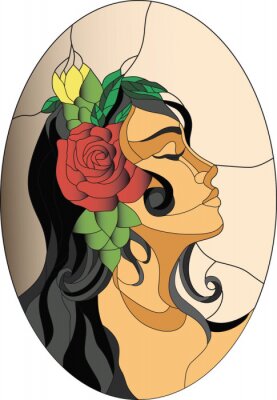 Sticker Een portret van een vrouw in de esthetiek van glas in lood