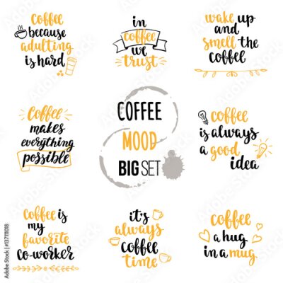 Sticker Een reeks inscripties over koffie