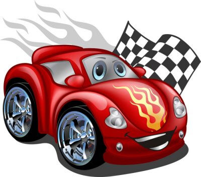Sticker Een rode racewagen met een lachend gezicht