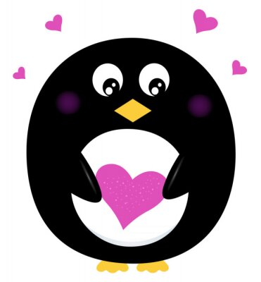 Sticker Een ronde pinguïn met een hart op zijn buik