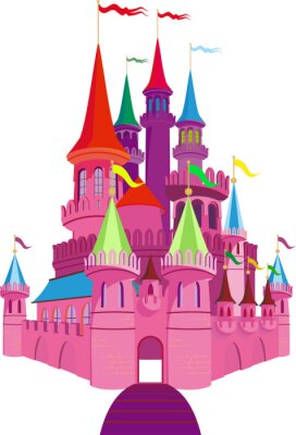 Een roze sprookjeskasteel met torenhoge torentjes