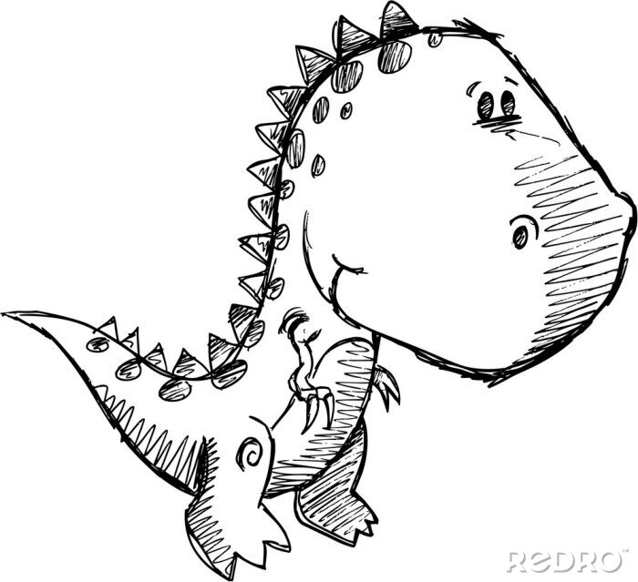 Sticker Een schets van een lachende dinosaurus