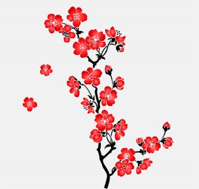 Sticker Een tak van de bloeiende kersenboom Sakura