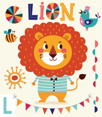 Sticker Een tekenfilmleeuw in een gestreept T-shirt