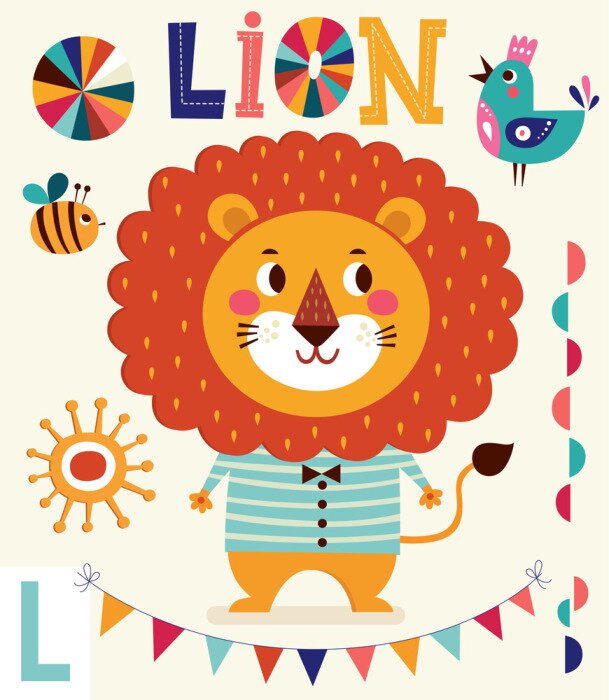 Sticker Een tekenfilmleeuw in een gestreept T-shirt