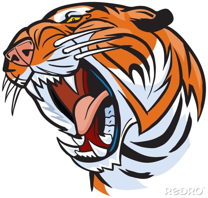 Sticker Een tijger met zijn bek wijd open