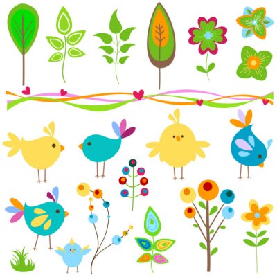 Sticker Een verzameling kleurrijke, vrolijke afbeeldingen geïnspireerd door de natuur