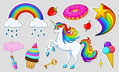 Sticker Een verzameling regenboogafbeeldingen met verschillende thema's