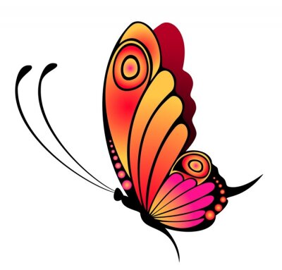 Een vlinder met roze-oranje vleugels minimalistische graphics