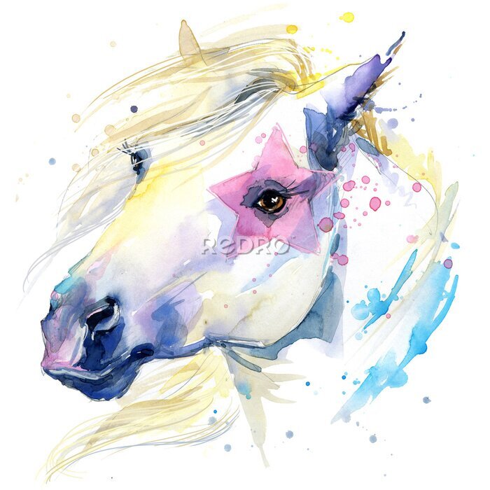Sticker Een wit paard met een roze ster