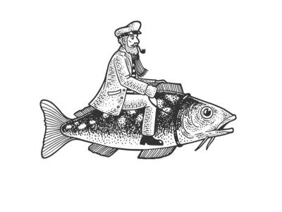 Een zeeman zittend op een vis