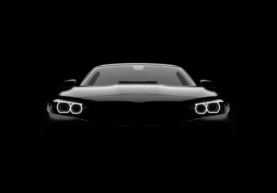 Sticker Een zwarte auto in een zeer donkere omgeving