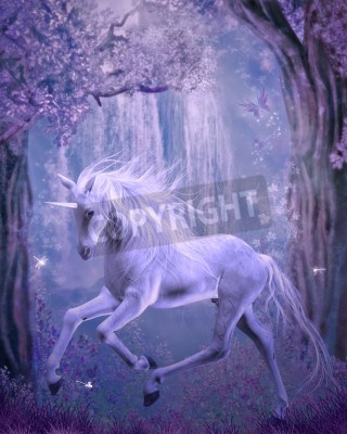 Sticker Eenhoorn in de bos paarse afbeeldingen