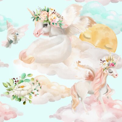 Poster Eenhoorns in de wolken