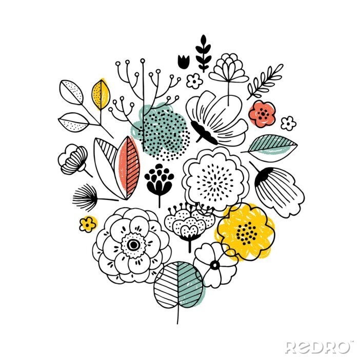 Sticker Eenvoudige afbeeldingen met bloemen