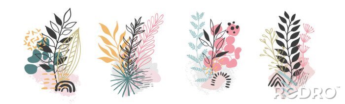 Sticker Eenvoudige afbeeldingen met kleurrijke planten