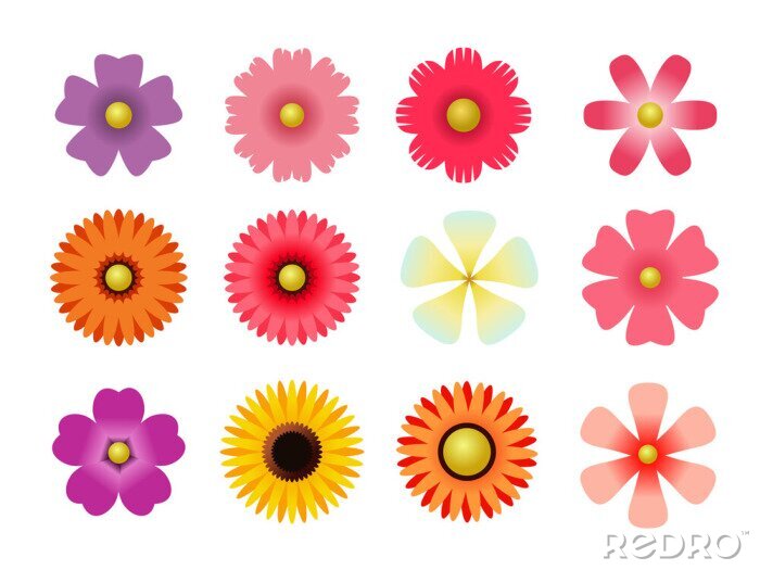 Sticker Eenvoudige afbeeldingen van bloemen in verschillende tinten