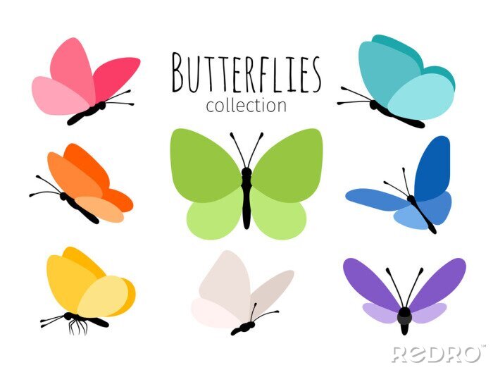 Sticker Eenvoudige afbeeldingen van vlinders met kleurrijke vleugels