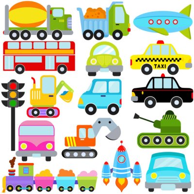 Sticker Eenvoudige illustratie van verschillende soorten voertuigen
