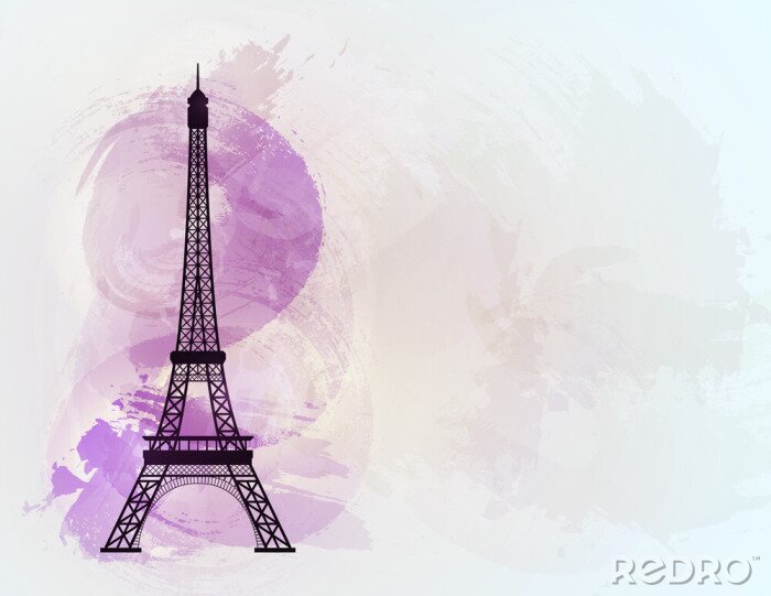 Sticker Eiffel toren op kleurrijke achtergrond. Symbool van liefde en romantiek. Paris zicht. Vector illustratie.