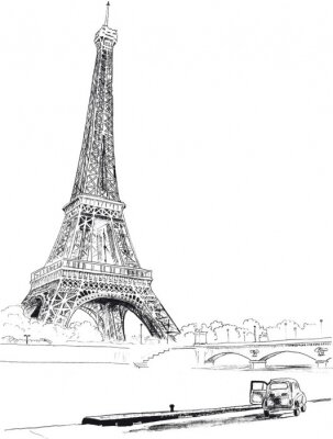 Sticker Eiffeltoren, Parijs, Frankrijk. vector illustratie