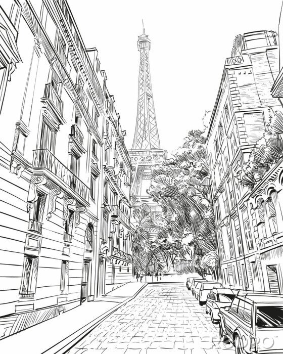 Sticker Eiffeltoren vector schets. Parijs, Frankrijk. Hand getrokken vectorillustratie
