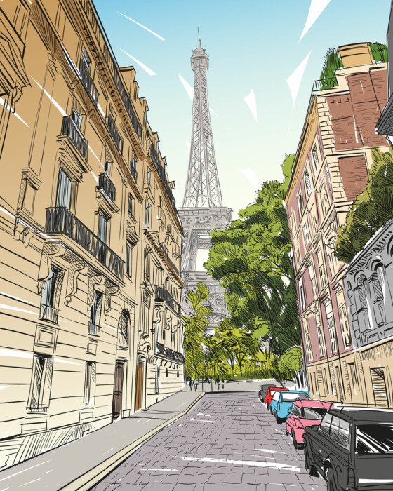 Sticker Eiffeltoren vector schets. Parijs, Frankrijk. Hand getrokken vectorillustratie