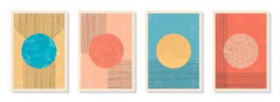 Sticker Elegant abstract trendy minimalist aesthetic hand painted backgrounds. Contemporary wall art decor. Collection of A4 mid-century art compositions with textured organic shapes. CMYK