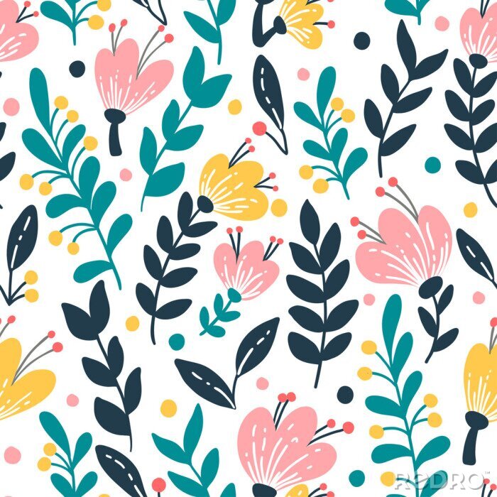 Sticker Elegant naadloos patroon met roze bloemen