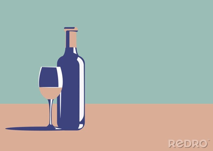 Sticker Elegant wine bottle and wine glass in minimal art deco style with copy space nearby