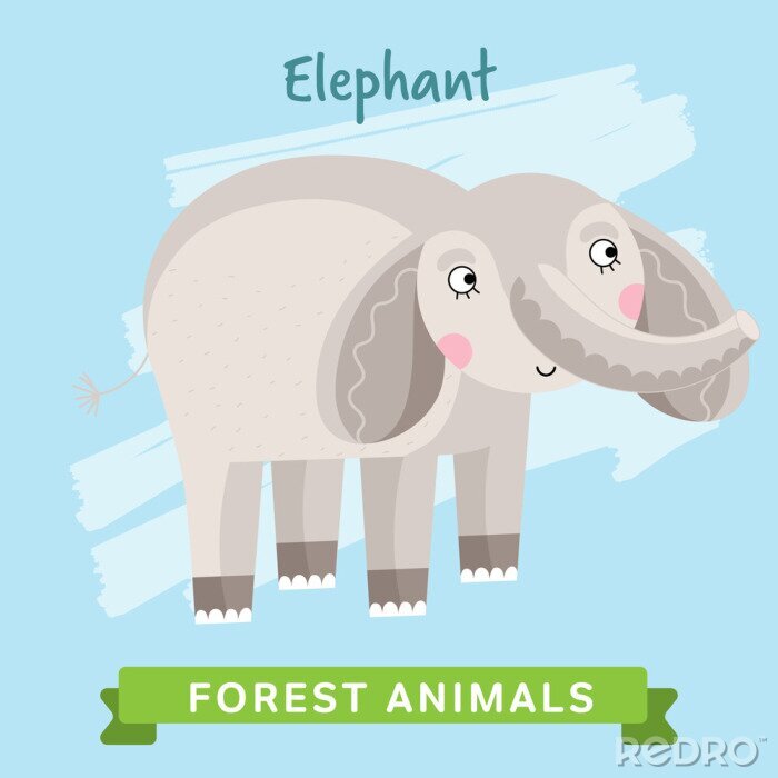 Sticker Elephant vector. Wilde en dieren in het bos. Stripfiguren illustratie. Funny Animal.