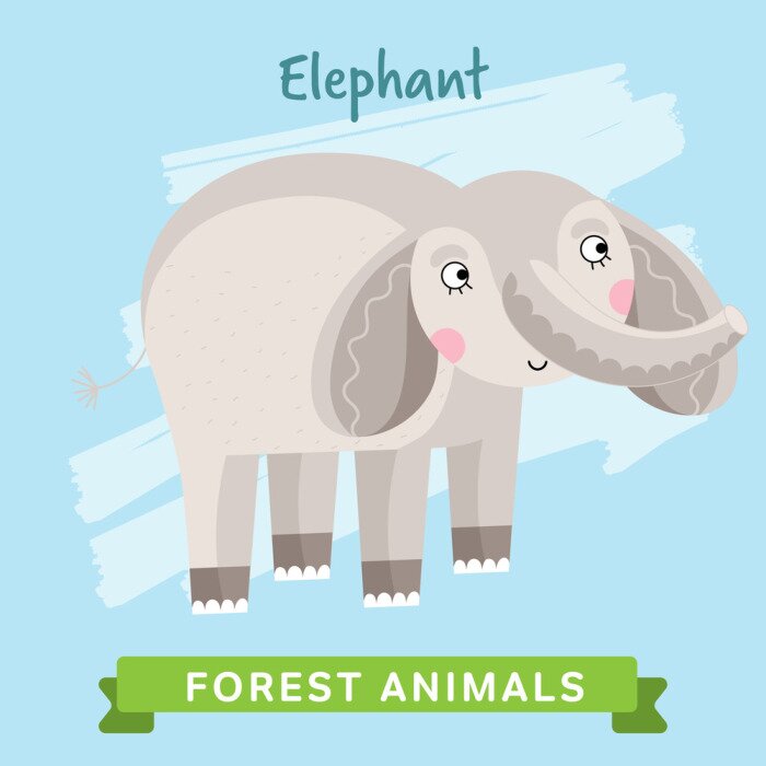 Sticker Elephant vector. Wilde en dieren in het bos. Stripfiguren illustratie. Funny Animal.