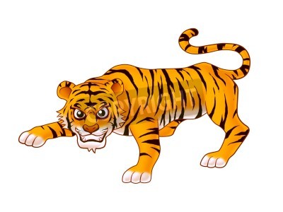 Sticker Energieke tijger in tekenstijl