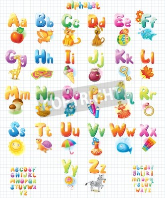 Sticker Engels alfabet met illustraties voor brieven