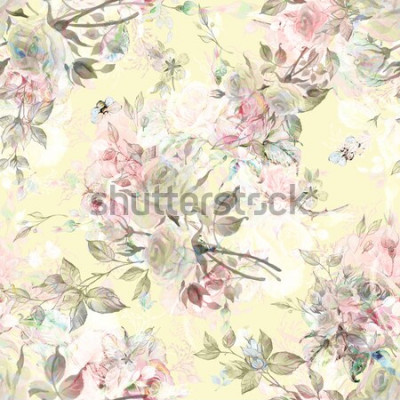 Sticker Engelse rozen op een gele achtergrond