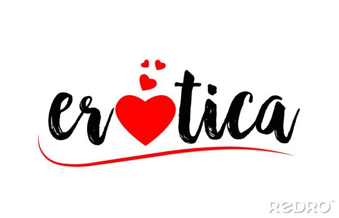Sticker erotica woord tekst typografie design logo pictogram met rood liefde hart