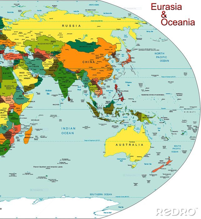 Sticker Eurasia Oceanië Wereld continent